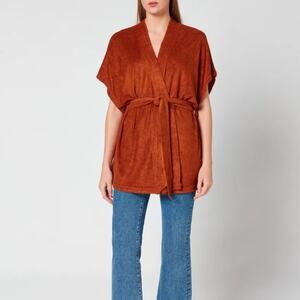 Simon Miller Terry Cloth Kimono Wrap Brown Medium New Luxury Loungewear